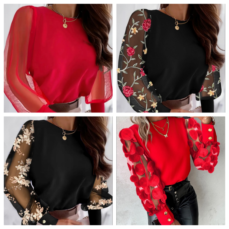 Elise - Glamorous Mesh Sleeve Top