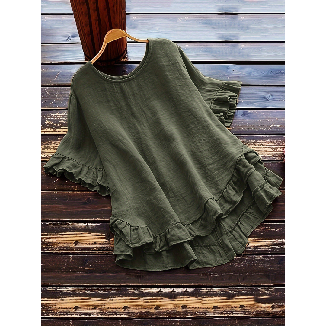 Evita - Simple Plus Size Ruffle Hem Summer Blouse