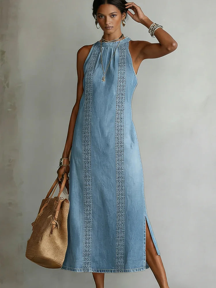 Julia | Denim Dress with Vintage Lace Details