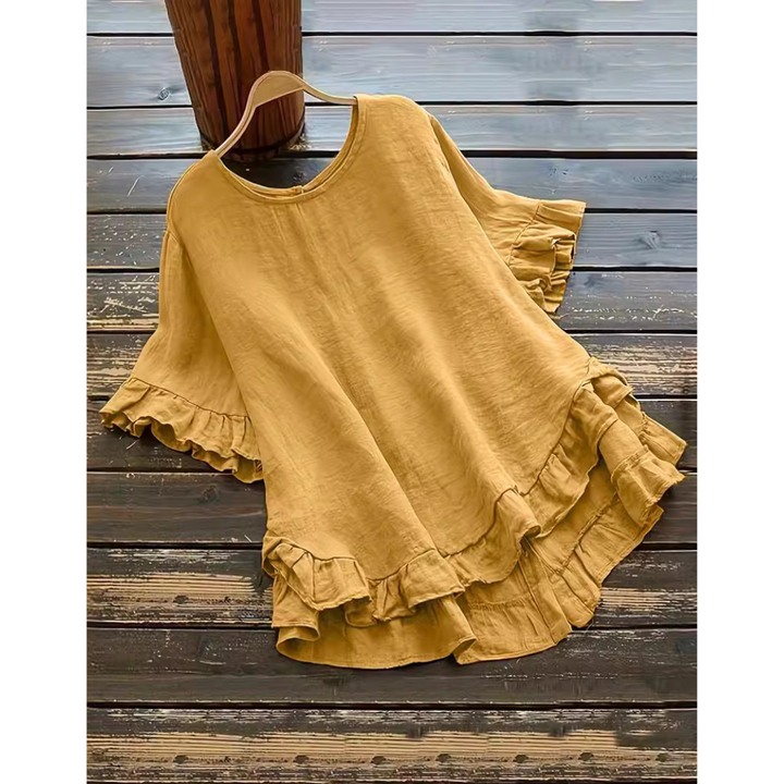 Evita - Simple Plus Size Ruffle Hem Summer Blouse