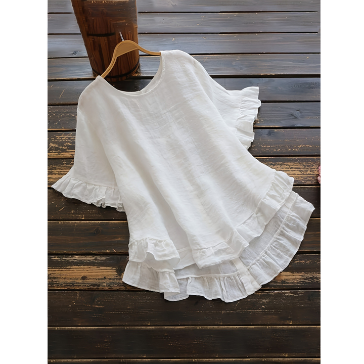 Evita - Simple Plus Size Ruffle Hem Summer Blouse