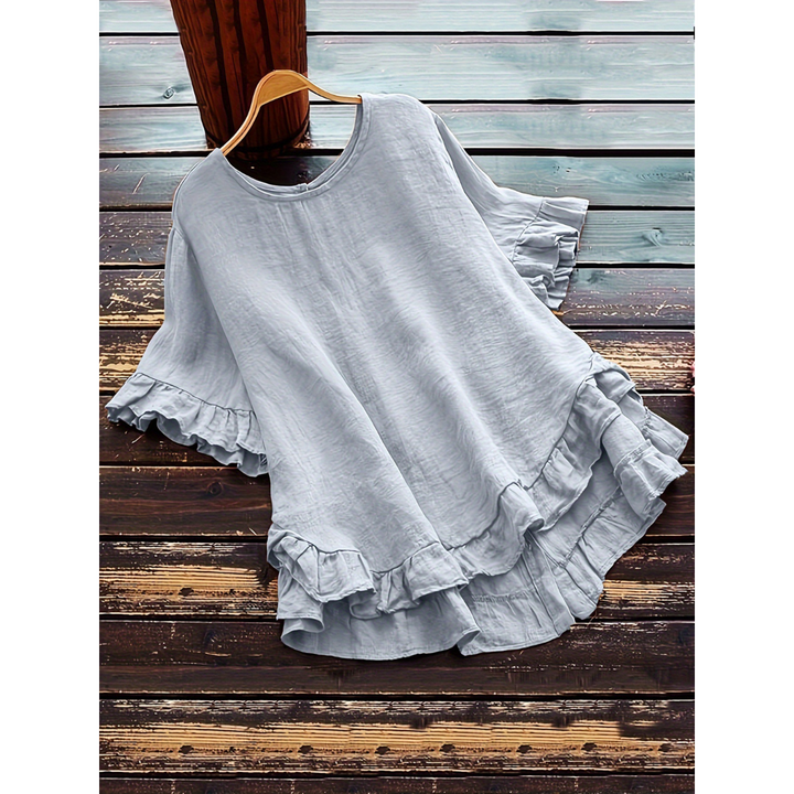 Evita - Simple Plus Size Ruffle Hem Summer Blouse