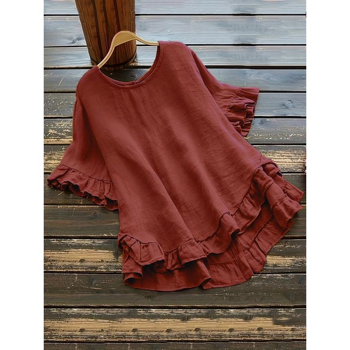 Evita - Simple Plus Size Ruffle Hem Summer Blouse