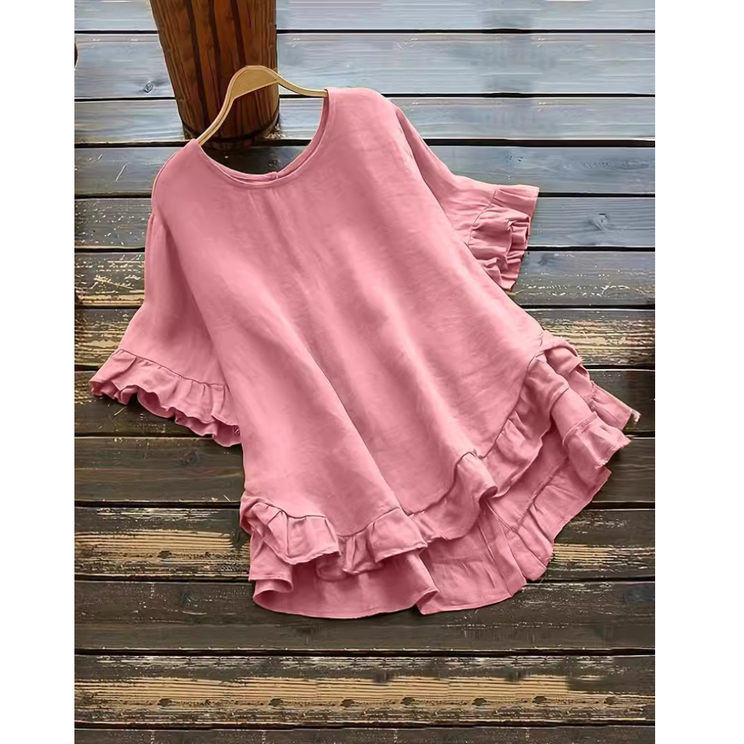 Evita - Simple Plus Size Ruffle Hem Summer Blouse