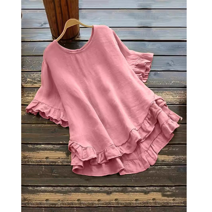 Evita - Simple Plus Size Ruffle Hem Summer Blouse