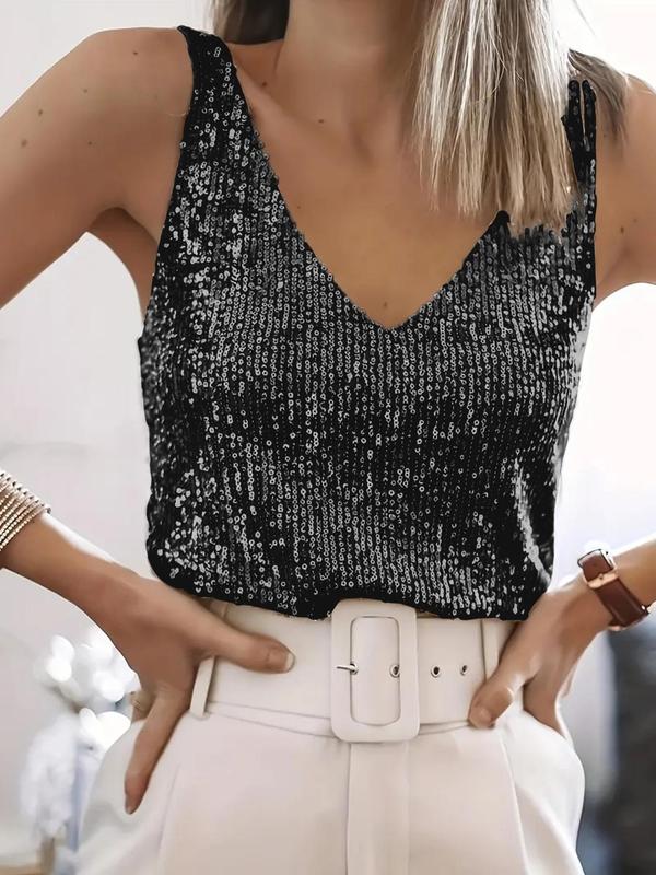 Grace - Glitter Sequin V Neck Tank Top for Summer Nights
