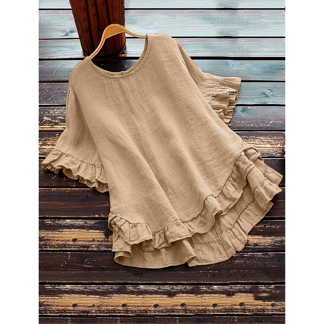 Evita - Simple Plus Size Ruffle Hem Summer Blouse