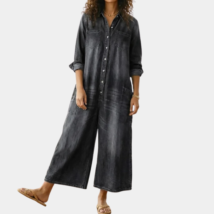 Diana | Vintage Cotton Denim Dungarees with Button Fastening