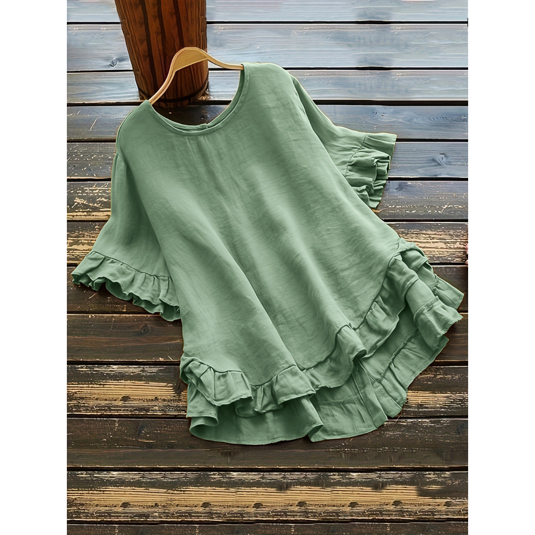 Evita - Simple Plus Size Ruffle Hem Summer Blouse