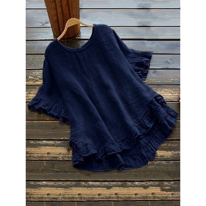 Evita - Simple Plus Size Ruffle Hem Summer Blouse