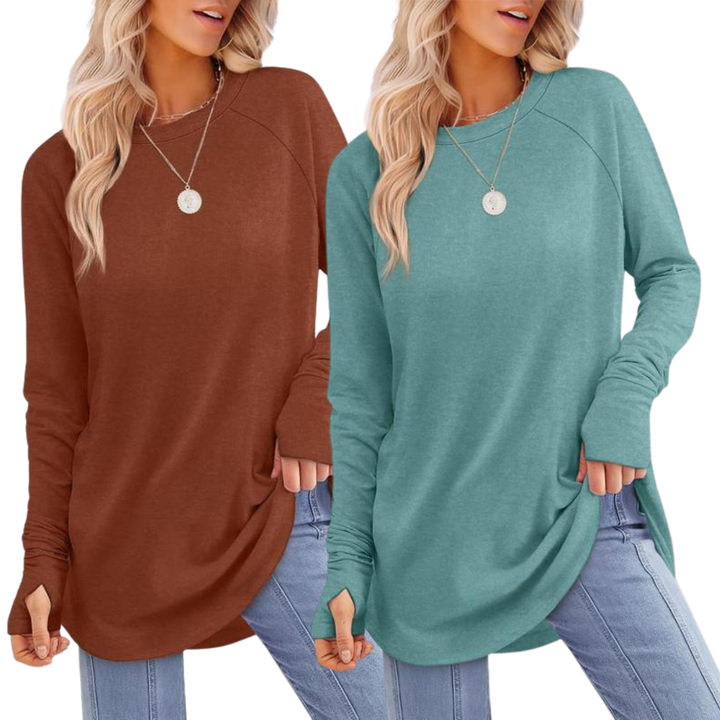 Zarita - Cozy Long Sleeve Tunic Shirt with Thumb Hole