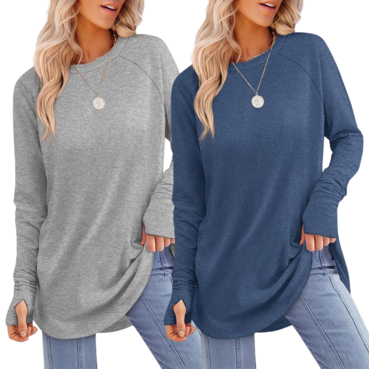 Zarita - Cozy Long Sleeve Tunic Shirt with Thumb Hole
