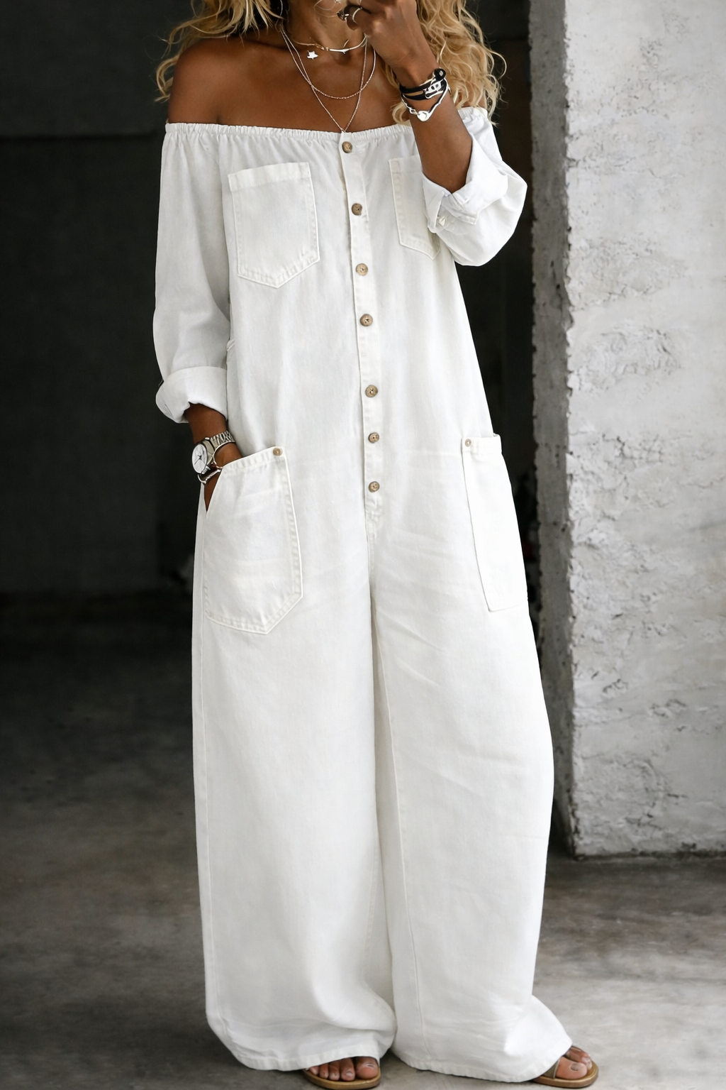 Elena | Long-Sleeved Jumpsuit with Off-the-Shoulder Design