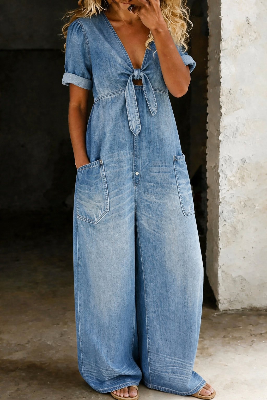 Maya | Short-Sleeved Jumpsuit with V-Neck