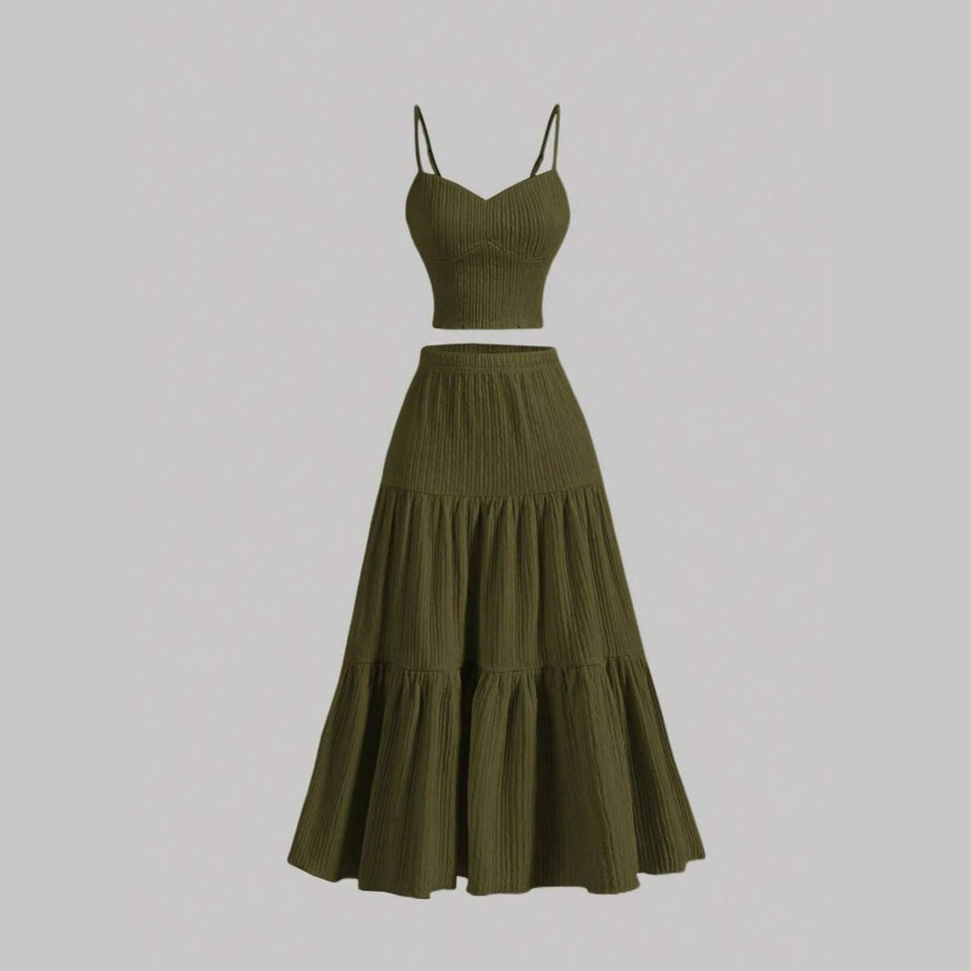 DALI™ - Comfy Sleeveless Crop Top and A-Line Skirt Set
