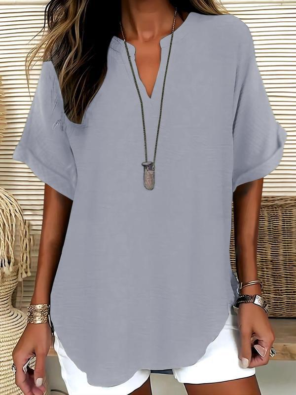 Genneva – Casual Plain Short Sleeve Blouse