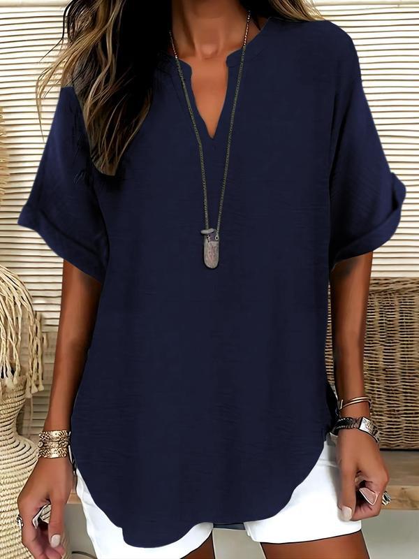 Genneva – Casual Plain Short Sleeve Blouse