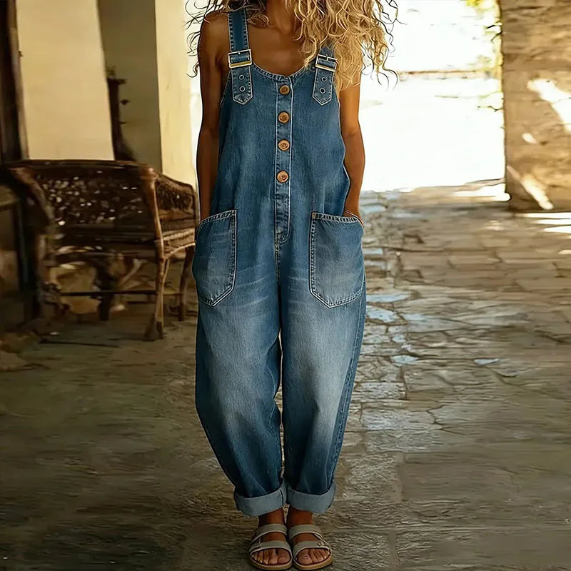 Mae | Soft Vintage Denim Dungarees with Adjustable Straps