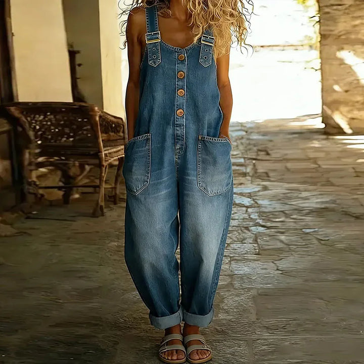 Mae | Soft Vintage Denim Dungarees with Adjustable Straps