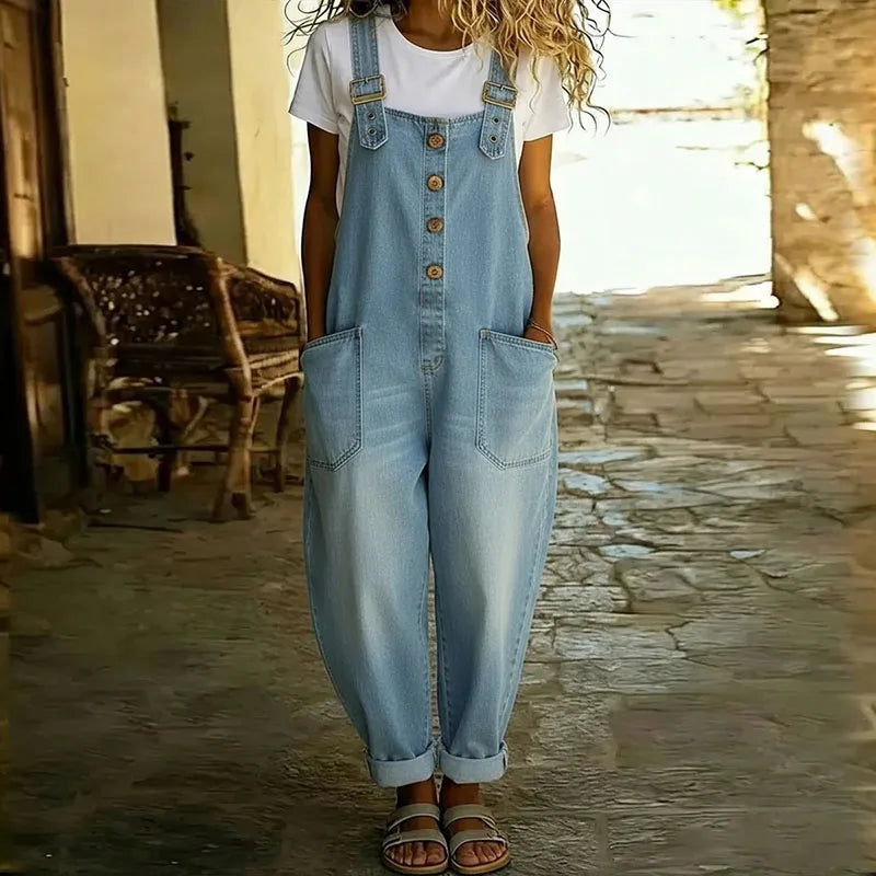 Mae | Soft Vintage Denim Dungarees with Adjustable Straps