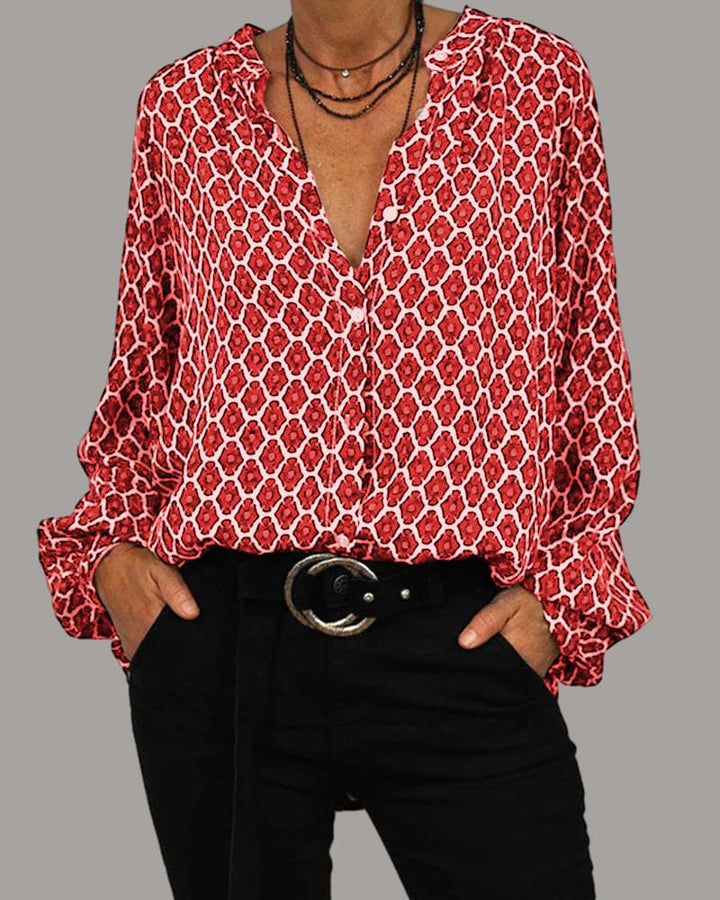 Elvira - Geometric V-Neck Blouse