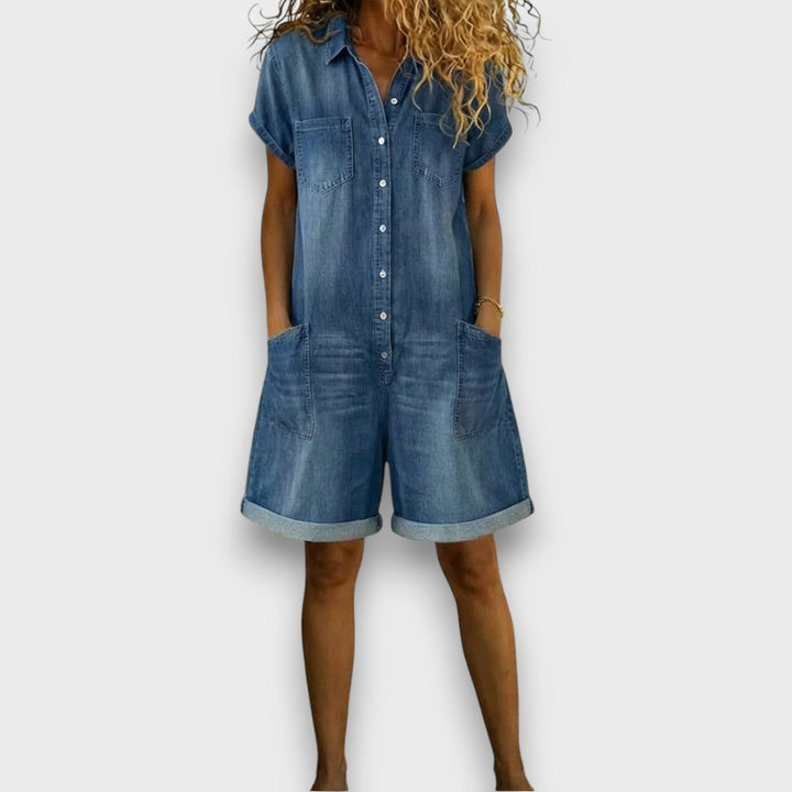 Joan | Vintage Denim Cotton Short Dungarees