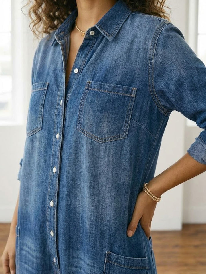 Diana | Vintage Cotton Denim Dungarees with Button Fastening