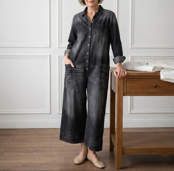 Diana | Vintage Cotton Denim Dungarees with Button Fastening